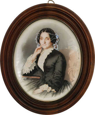 Гау Владимир Иванович (по подписи). Портрет дамы с голубыми лентами в прическе